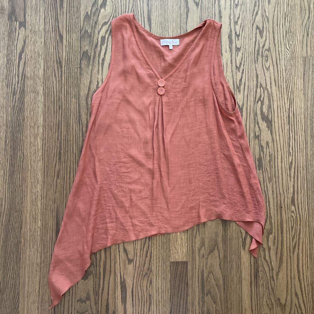 Pretty Angel Womens Top Medium V-Neck Asymmetrical Hem Linen Blend Fairy Boho